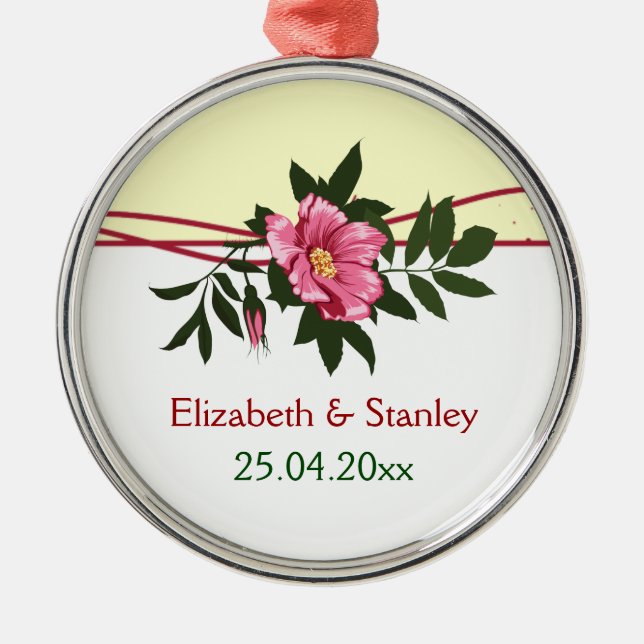 Vild rosa ros blommigt bröllop behåller ornament (Framsidan)