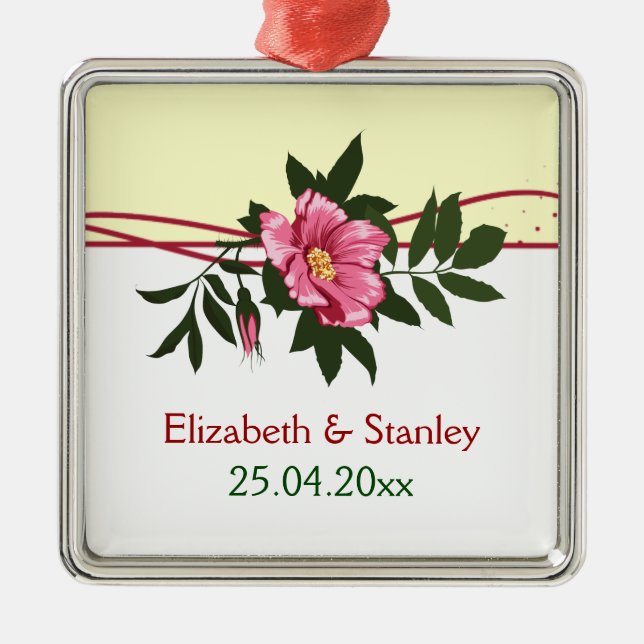 Vild rosa ros blommigt bröllop behåller ornament (Framsidan)