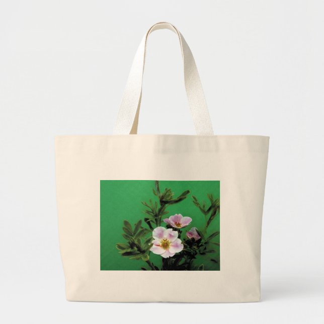 vild rosa ros blommor i grönt, Elegant Jumbo Tygkasse (Framsidan)