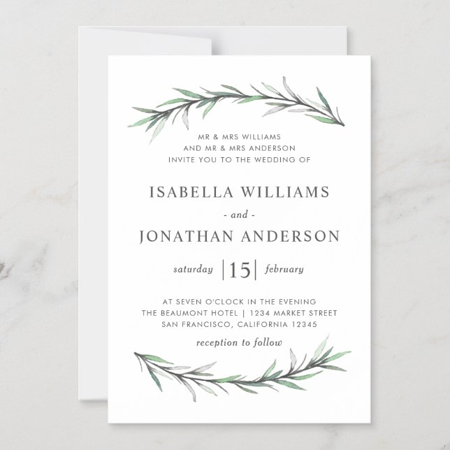 Vild Rosemary Botanical bröllopsinbjudan Magnetisk Inbjudningskort (Framsida)
