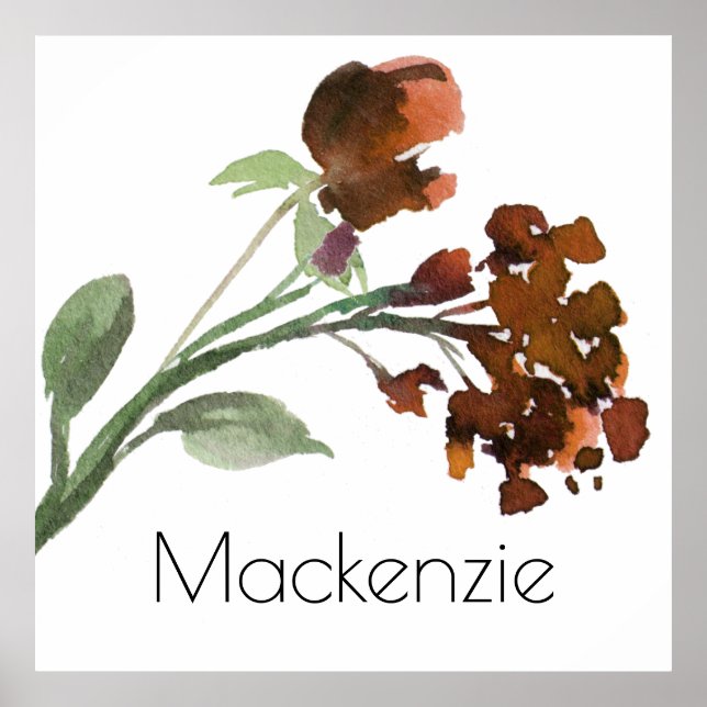 Vild Rustic Flowers | Bränd Orange Anpassningsbar  Poster (Framsidan)