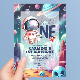 Vild rymd utomjording astronaut 1-års födelsedag inbjudningar