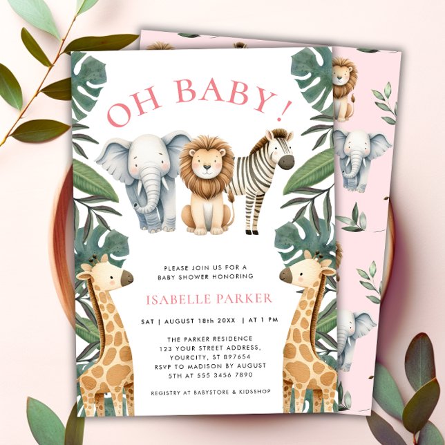Vild Safari Animals Baby Shower Inbjudningar (Wild Safari Animals Girl Baby Shower Invitation)