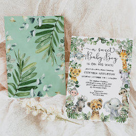 Vild Safari Animals Baby Shower Jungle Greenery Inbjudningar