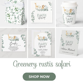 Vild Safari Animals Baby Shower Jungle Greenery Inbjudningar