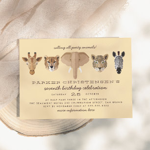 Vild Safari Animals Boys Birthday Inbjudningar