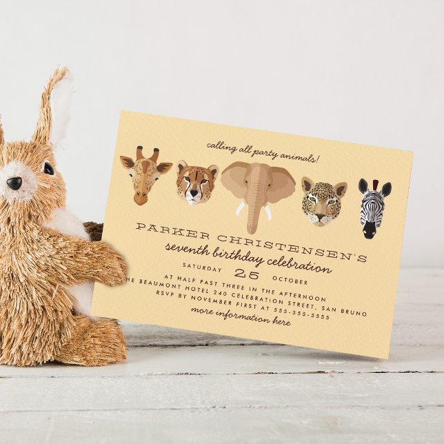 Vild Safari Animals Boys Birthday Inbjudningar (The Card Front Mock-up)