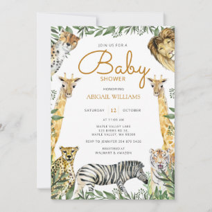 Vild Safari Animals med Giraffe Baby Shower Inbjudningar