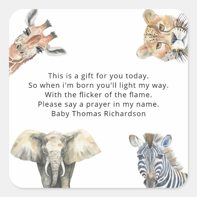 Vild Safari Animals - Prayer-ljus - etikett (Framsida)