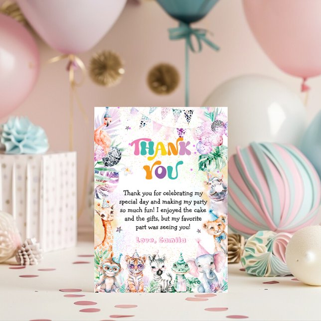 Vild Safari Animals Rosa Birthday Tack you Card (Skapare uppladdad)