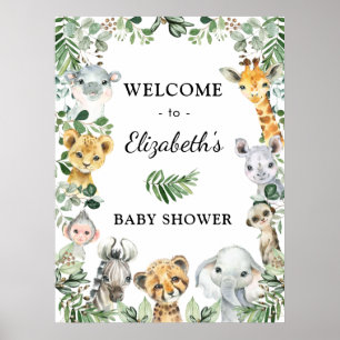Vild Safari Animals Rustic Greenery Baby Välkommen Poster