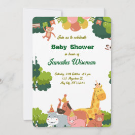 Vild Safari Baby Shower-kort – Djur i djungeln Inbjudningar