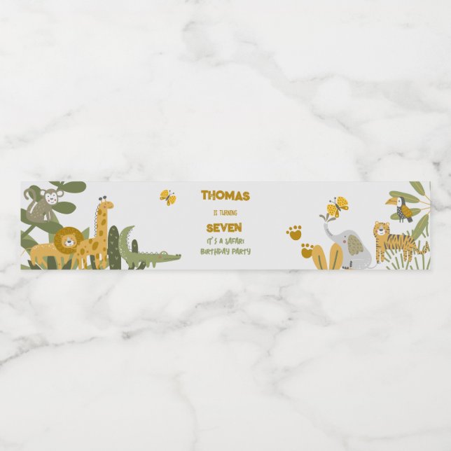 Vild safari barns födelsedag vattenflaska etikett (Singel etikett)