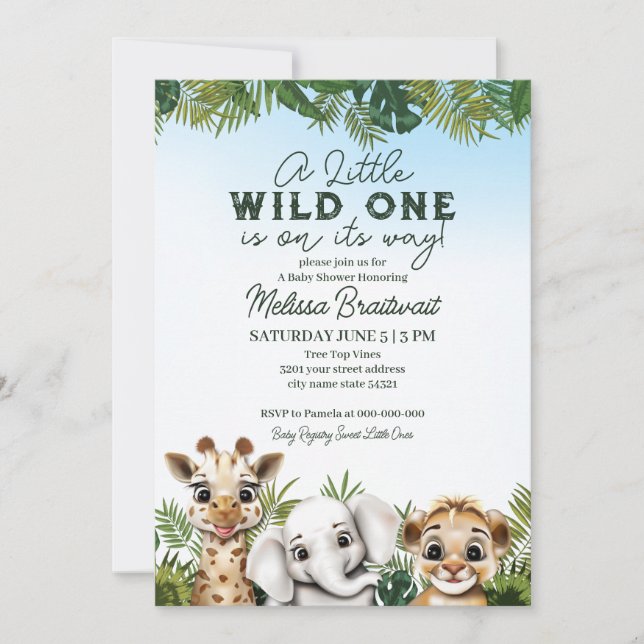 Vild Safari Djur Baby Shower Inbjudan (Framsida)