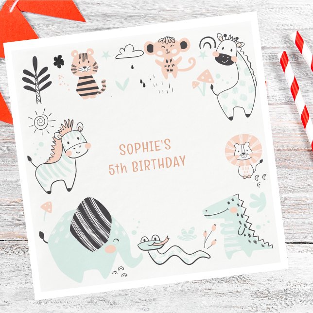 Vild safari-djur barns födelsedag pappersservett (Skapare uppladdad)