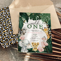 Vild Safari Jungle Animals 1:a födelsedagsinbjudan