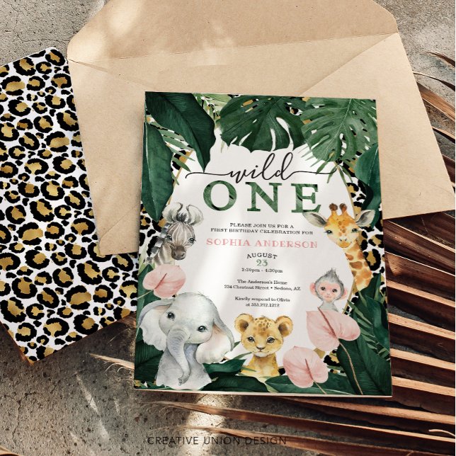 Vild Safari Jungle Animals 1:a födelsedagsinbjudan Inbjudningar (Skapare uppladdad)