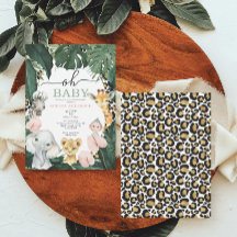 Vild Safari Jungle Animals Baby Shower-inbjudan