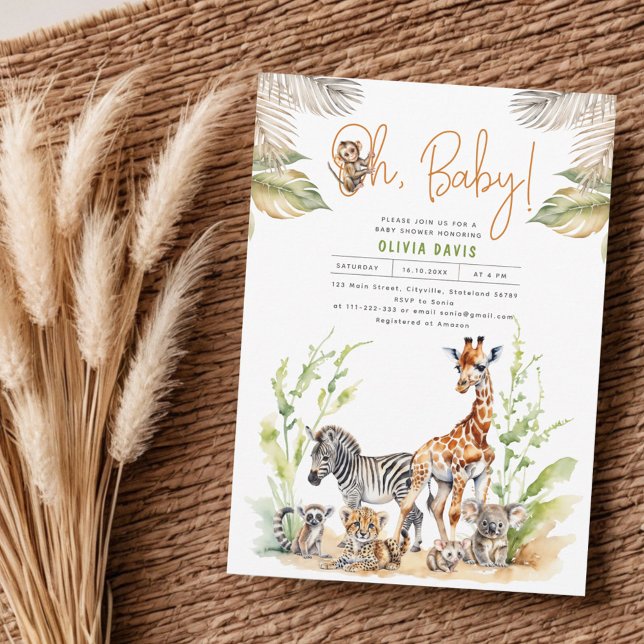 Vild Safari Jungle Baby djur Baby Shower Inbjudningar (Skapare uppladdad)