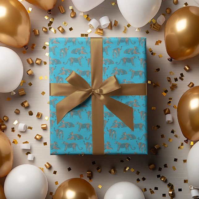 Vild Safari Jungle Leopard mönstrad Blue Presentpapper (Skapare uppladdad)