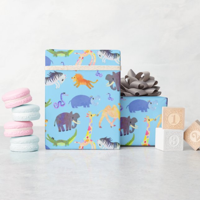 Vild Safari om Baby blue Papper för inkapsling Presentpapper (Baby Shower)
