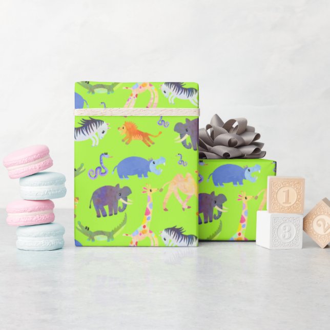 Vild Safari om Grönt Lizard Wrapping Papper Presentpapper (Baby Shower)