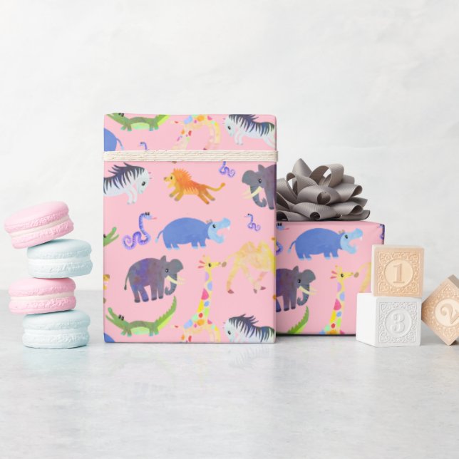 Vild Safari om Rosa Wrapping Papper Presentpapper (Baby Shower)