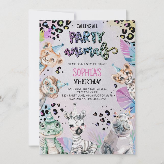 Vild Safari Party Animals Jungle Animals Birthday Inbjudningar (Framsida)