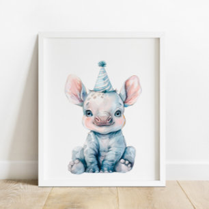 Vild Safari Party Rhinoceros Animals Birthday Poster