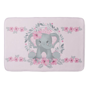 Vild Safari Rosa Blommigt Baby Elephant Baby Nurse Badrumsmatta