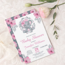 Vild Safari Rosa Blommigt Elephant Baby Shower