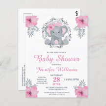 Vild Safari Rosa Blommigt Elephant Baby Shower Inv