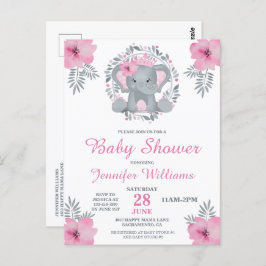 Vild Safari Rosa Blommigt Elephant Baby Shower Inv Vykort