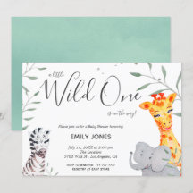 Vild Safari Watercolor Baby Shower Inbjudan