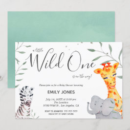 Vild Safari Watercolor Baby Shower Inbjudan