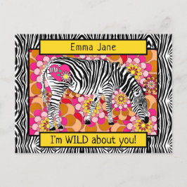 Vild Safari Zebra Hippie Valentindagen Vykort