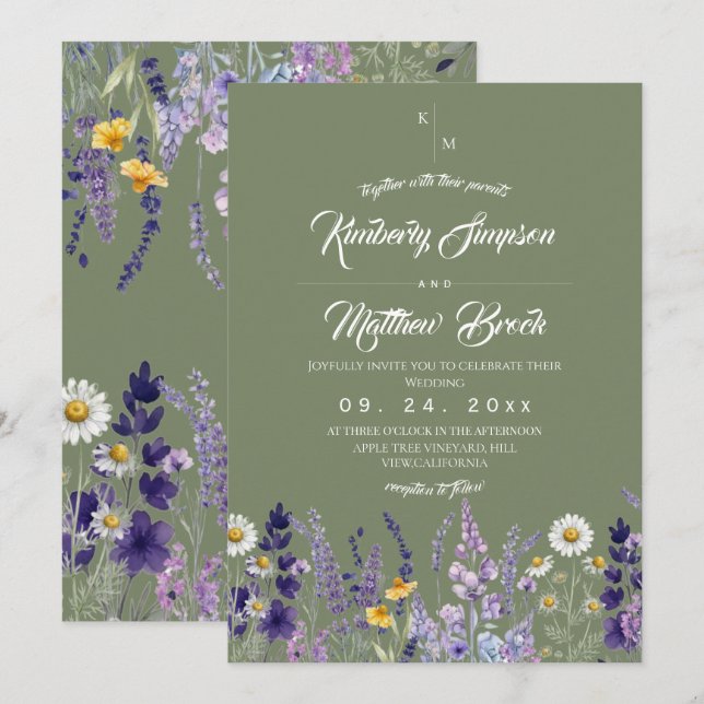 Vild Sage & Lavendel Rustik Boho Bröllop Inbjudningar (Fram/baksida)