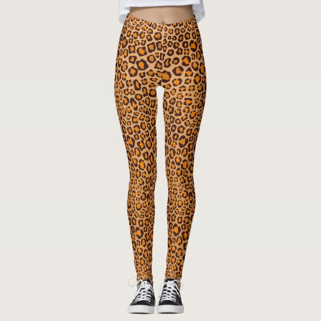 Vild Sak Realistiskt Hand plockade Leopard Skriv u Leggings (Framsida)