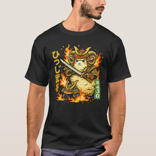 Vild Samurai Ram Krigare Design T Shirt (Framsida)