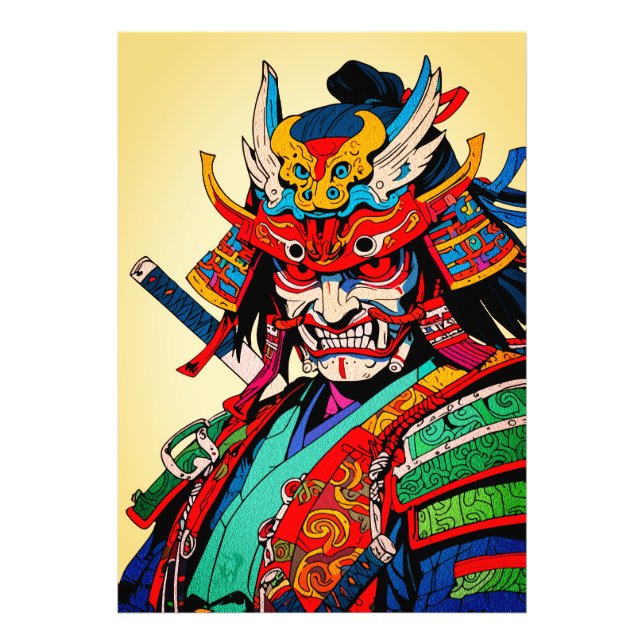 Vild Samurajkrigare – Färgrik japansk Bushido Fototryck (Framsidan)