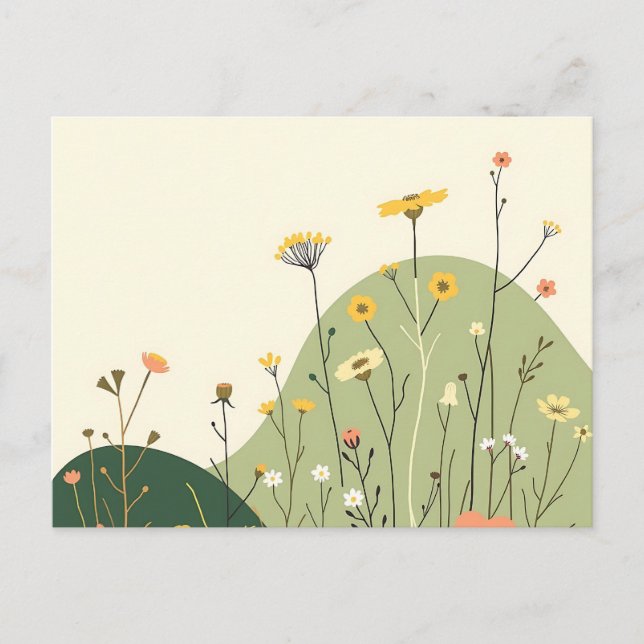 Vild Scandinavian Wildblommor och Geometric Line Vykort (Framsida)
