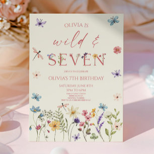 Vild & Seven Wildflower Blommig 7-års födelsedagsf Inbjudningar