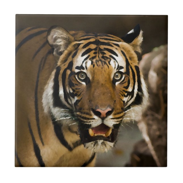 Vild Sibiriska tigerfärgseffekt för vattenfärgsmål Kakelplatta (Framsidan)