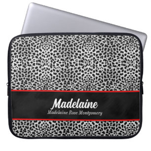 Vild Silver Cheetah-utskrift med röda accenter Laptop Sleeve