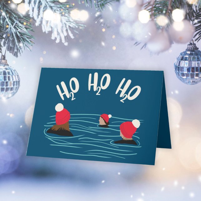Vild simmande vänner i ulla hattar jul helgkort (Skapare uppladdad)