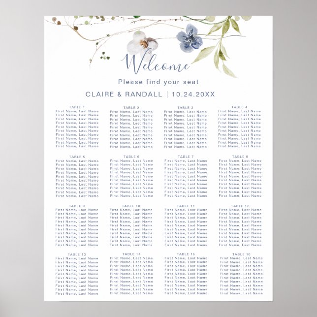 Vild Skog Floral Bröllopsställningsschema Poster (Framsidan)