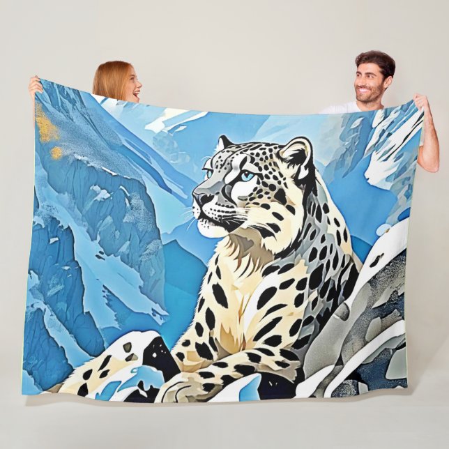 Vild Snö Leopard Design Fleecefilt (På plats)