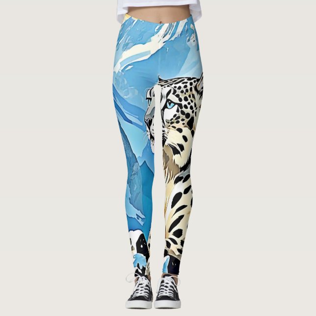 Vild Snö Leopard Design Leggings (Framsida)