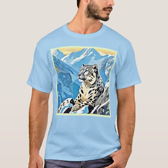 Vild Snö Leopard Design T Shirt (Framsida)