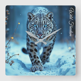 Vild snö leopard, promenadfrost, förändrad skog fyrkantig klocka